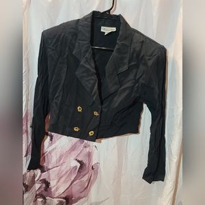 Vintage crop black jacket rope design buttons Michael Blair  9/10 shoulder pads